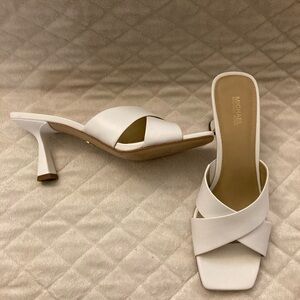 Michael Kors Clara White Crisscross Slide hourglass heels